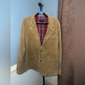 American Eagle Outfitters Corduroy Sport‎ Coat in Tan with Red Plaid Lining